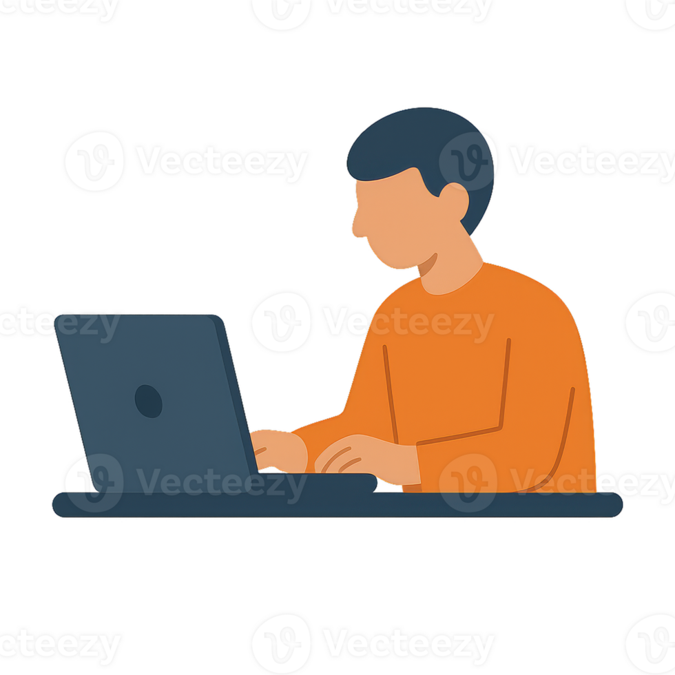 Person Working on Computer in Casual Attire at Home Office Setup png