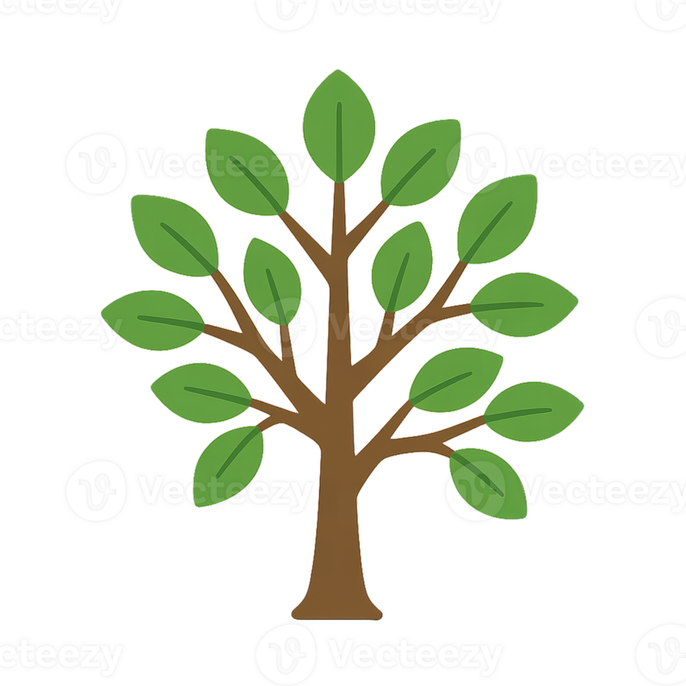 Simple Green Tree Illustration with Leafy Branches and Vibrant Design png