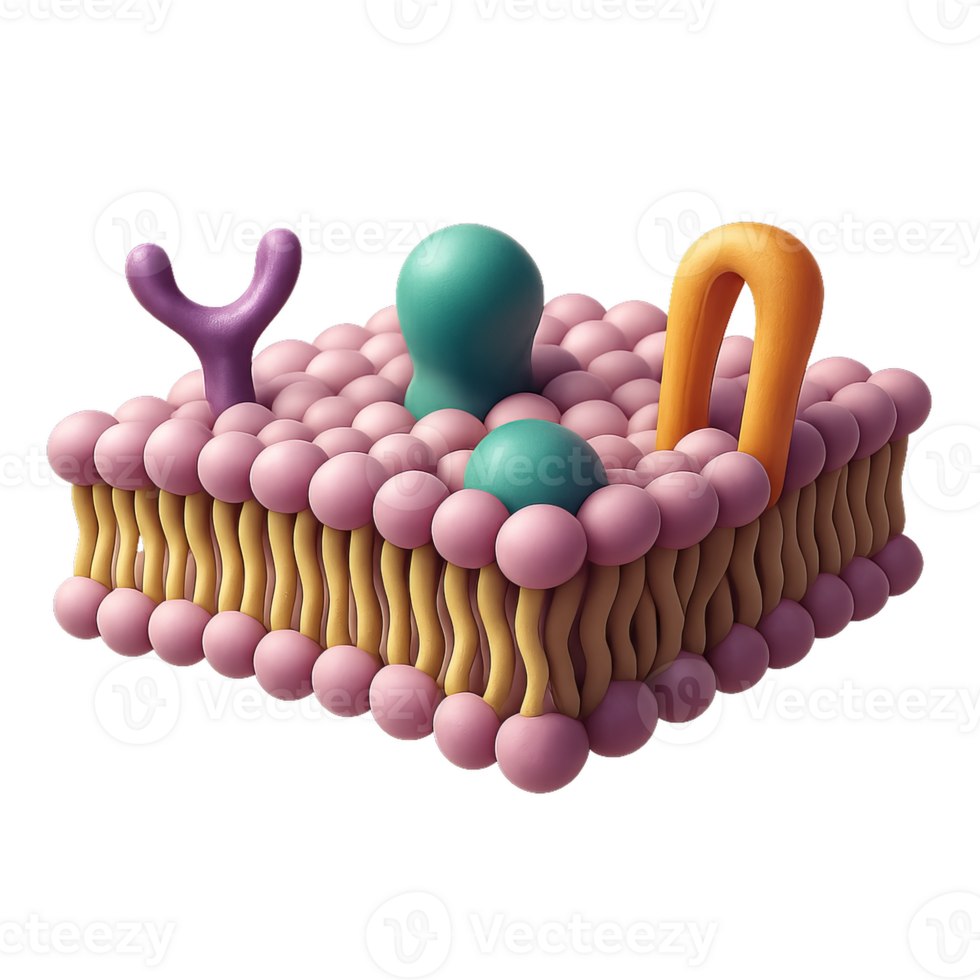3D Model of Cell Membrane Structure with Distinct Components png