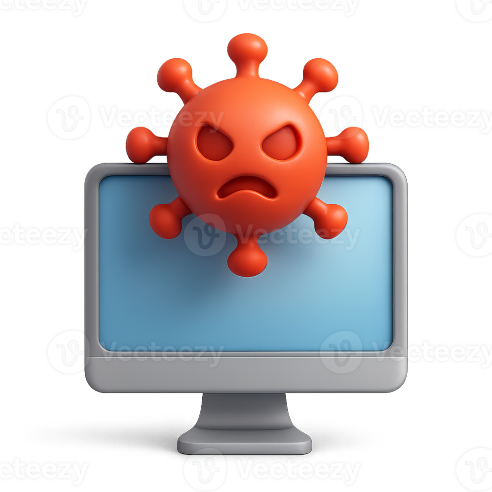 3D Virus Icon on Computer Screen in Simple Composition Design png