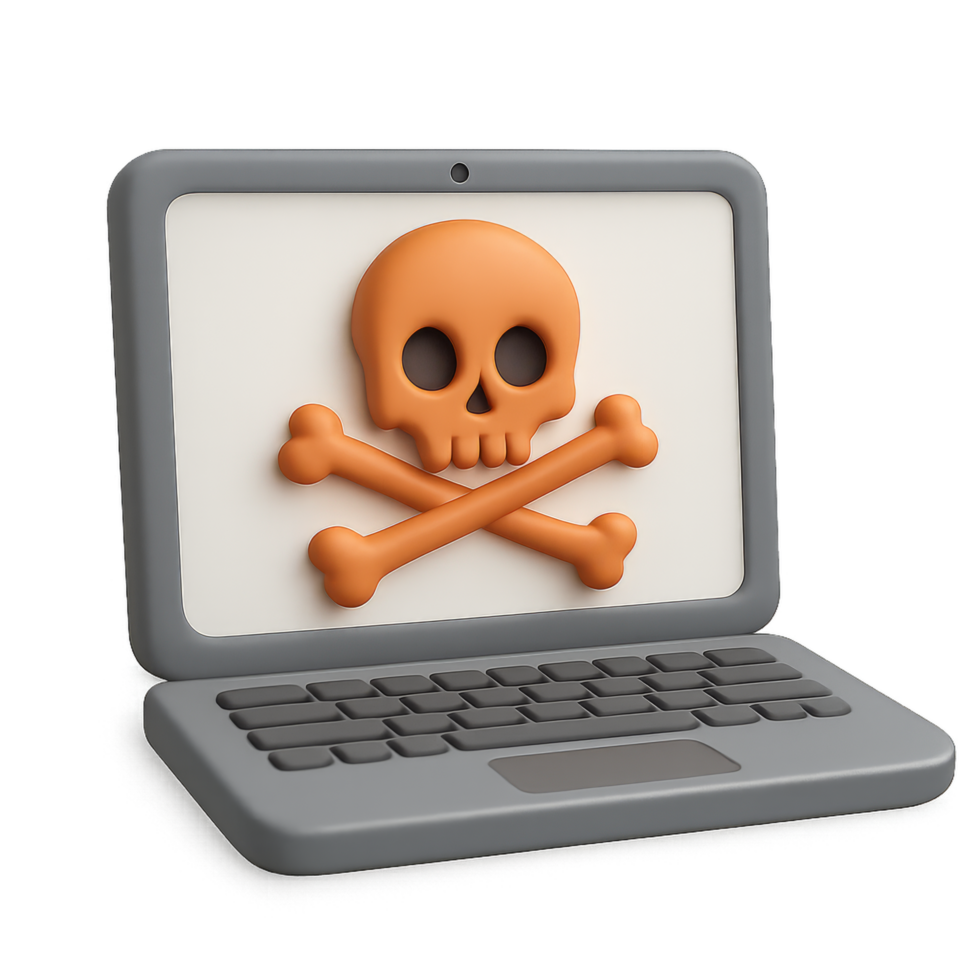 Simple 3D Skull Icon on Computer Screen for Digital Graphics png