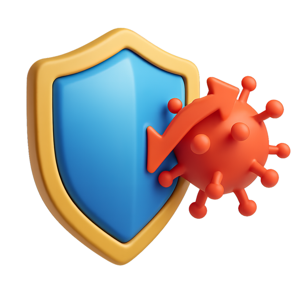 Colorful Shield Icon with Virus Representation for Security Themes png