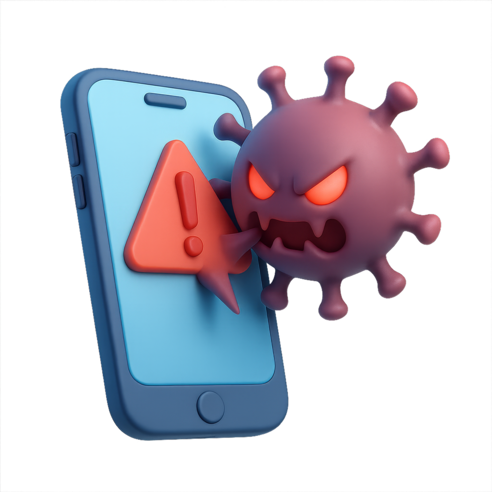 Mobile Device Alert with Cartoon Virus Threat Illustration png