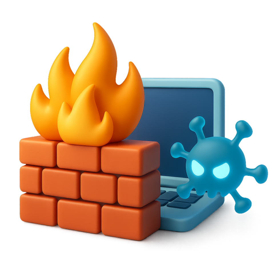 Digital Firewall Protection Concept with Virus and Computer Elements png