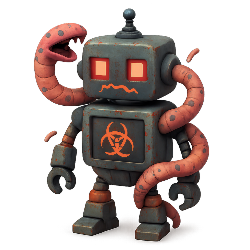 Infected 3D Robot Character with Tentacle and Biohazard Design png
