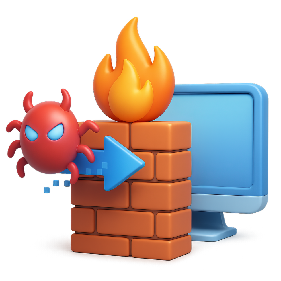 Digital Firewall Protection Concept with Computer and Threat Elements png
