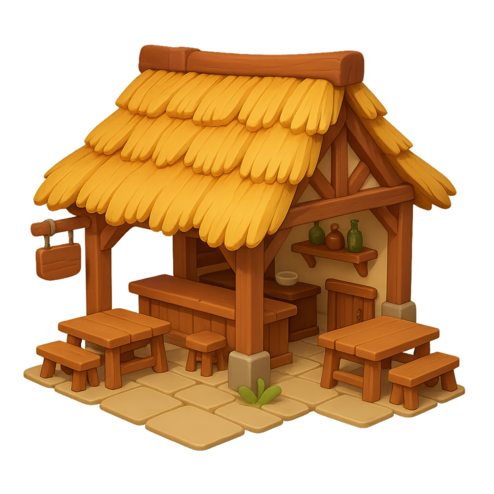 Charming Countryside Restaurant with Rustic Design and Cozy Atmosphere png