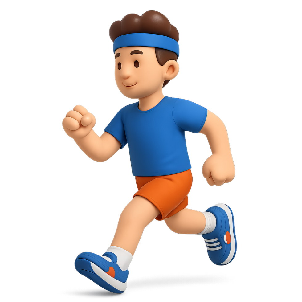 Animated 3D Jogger Character in Blue Attire Running Style png