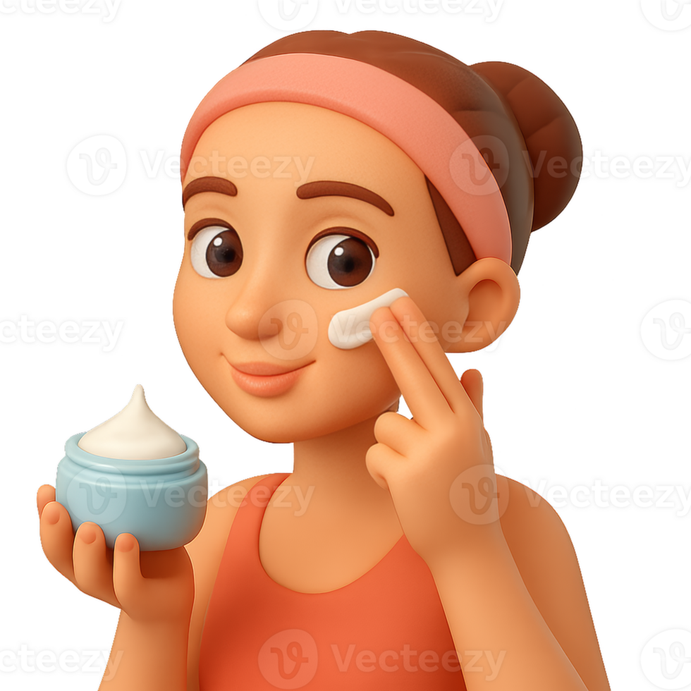 3D Rendering of Woman Applying Skincare Product with Simple Technique png