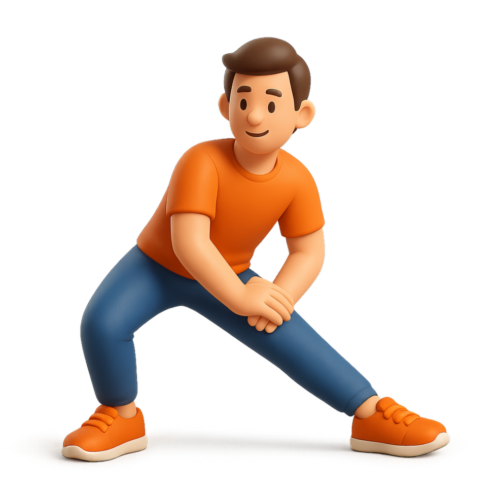 3D Character Stretching Pose in Bright Colors for Creative Projects png