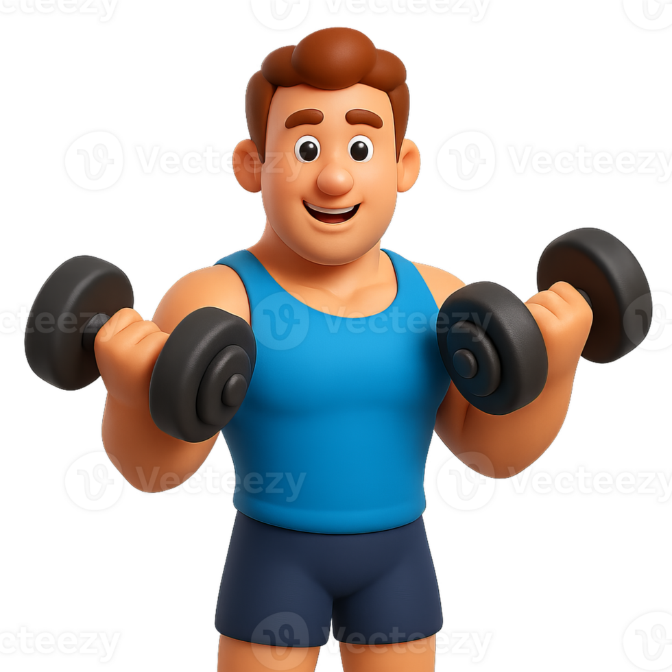 Simple 3D Character Lifting Dumbbells for Fitness Enthusiasts png