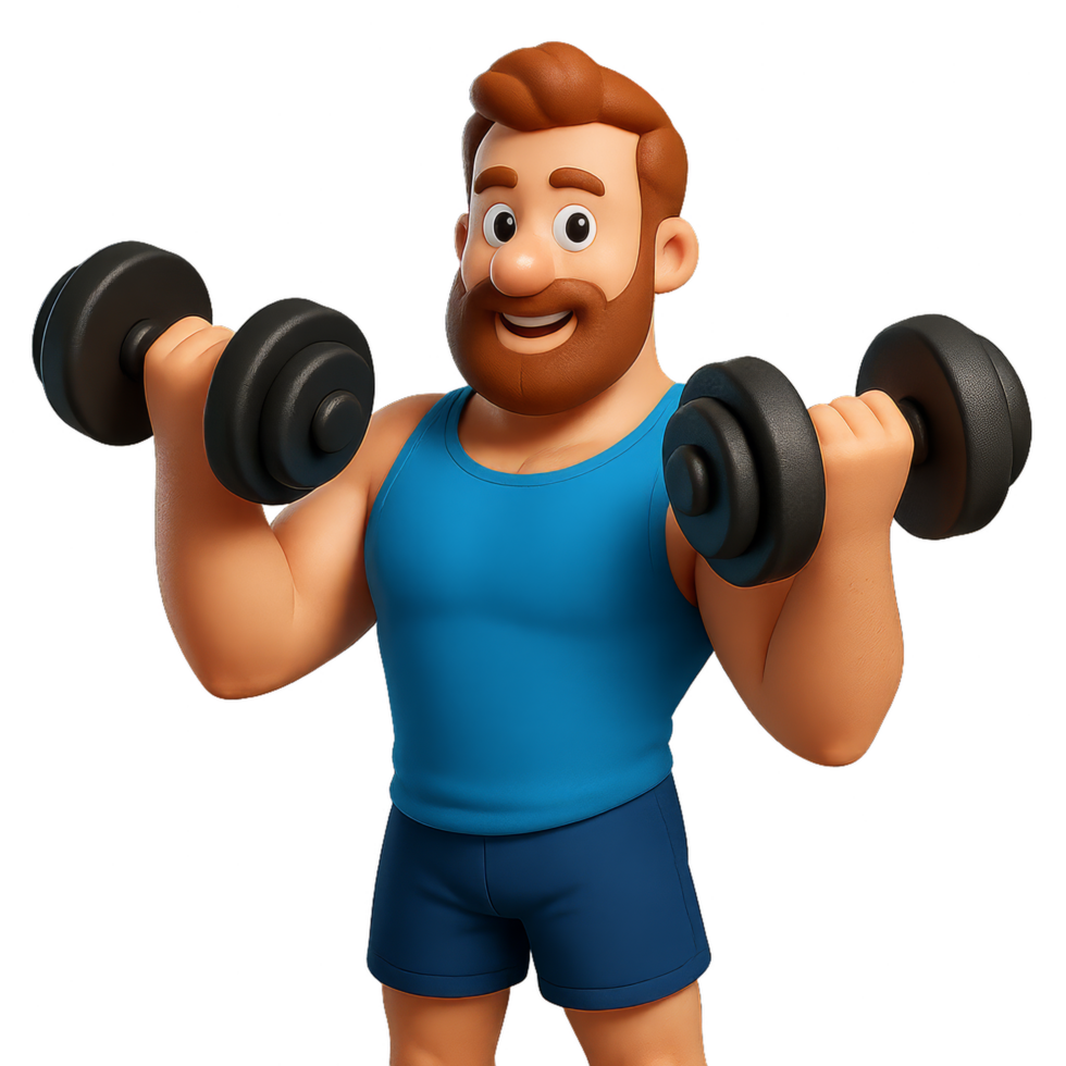 Cartoon Character with Dumbbells in a Simple Lifting Pose png