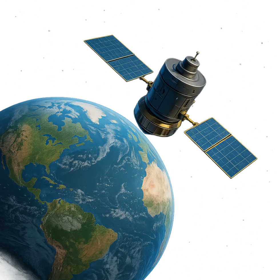 3D Model of Satellite Orbiting Earth in Simple Design png