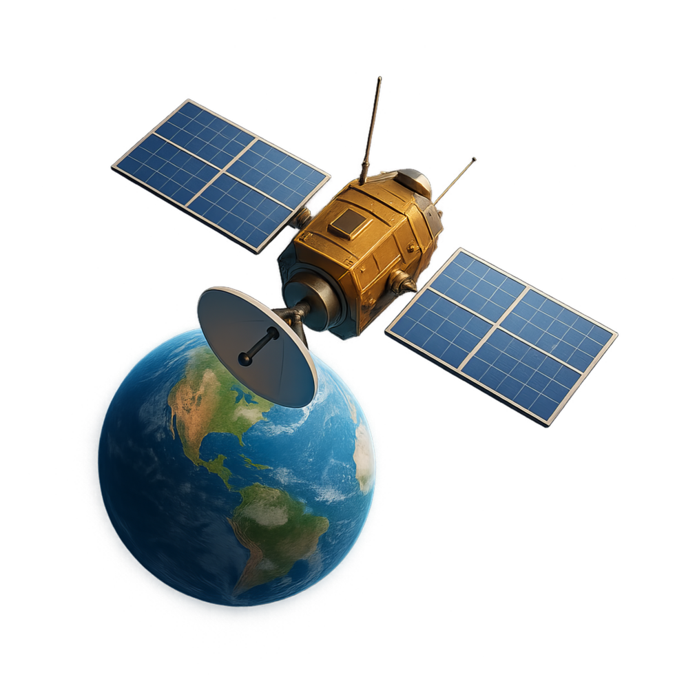 3D Model of a Satellite Orbiting Earth in Clear Space Environment png