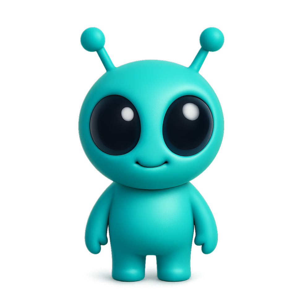 Cute 3D Alien Character with Big Eyes and Simple Design Style png