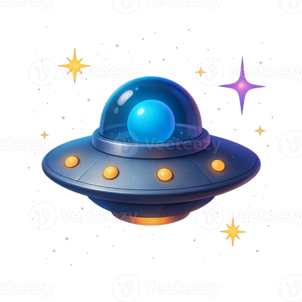 Simple 3D UFO in Space with Stars, Planet, and Cosmic Elements png