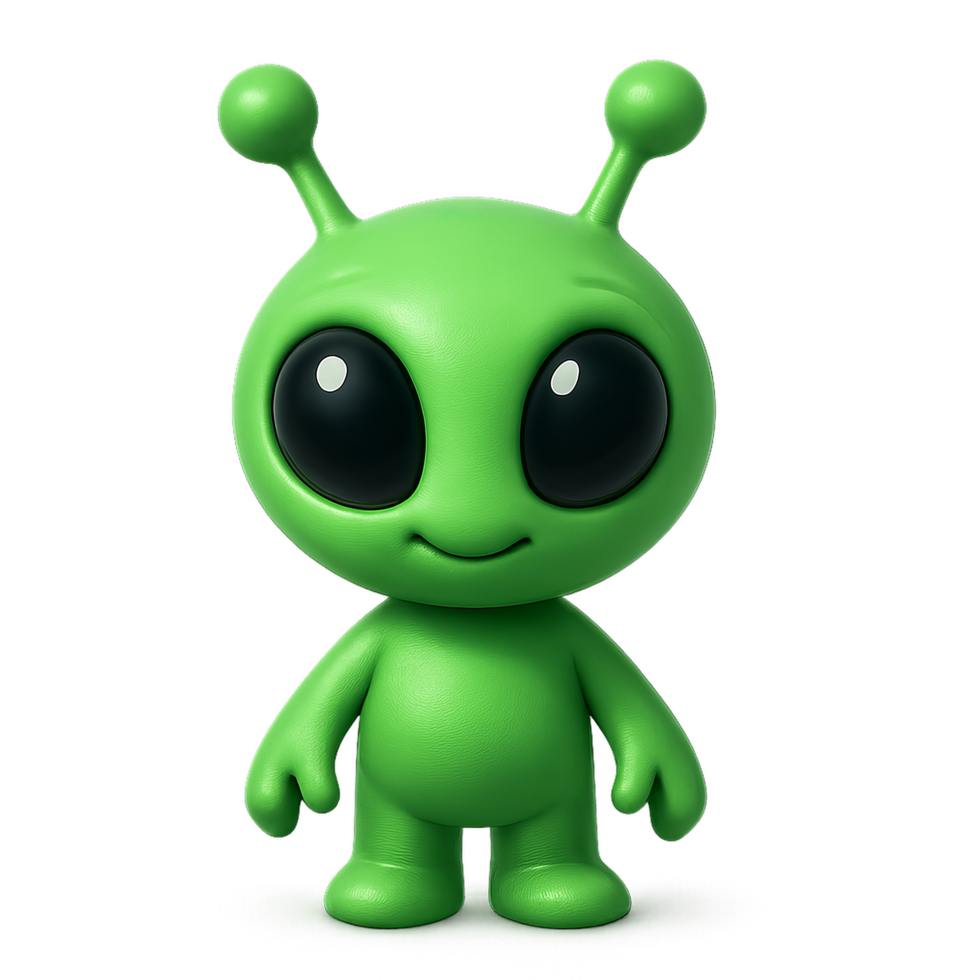 Cute 3D Green Alien Character for Fun and Creative Projects png