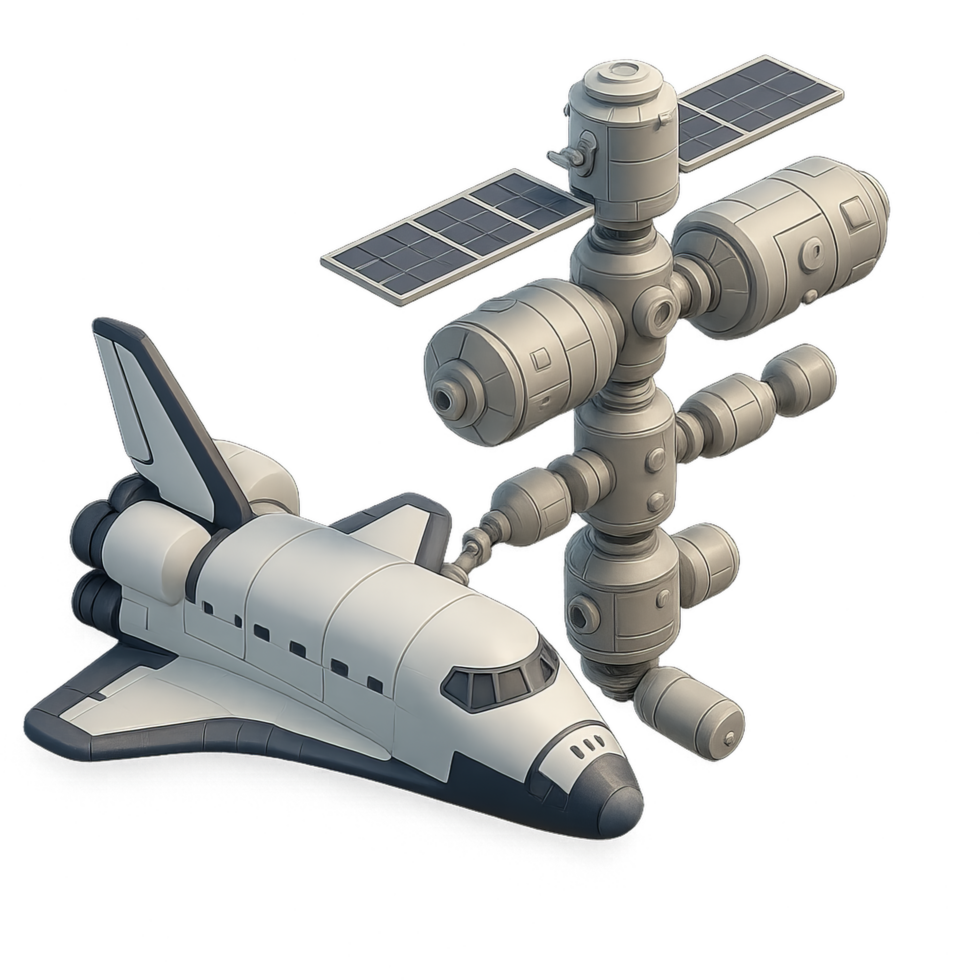 Space Shuttle and Docking Module in a Simple Digital Art Style png