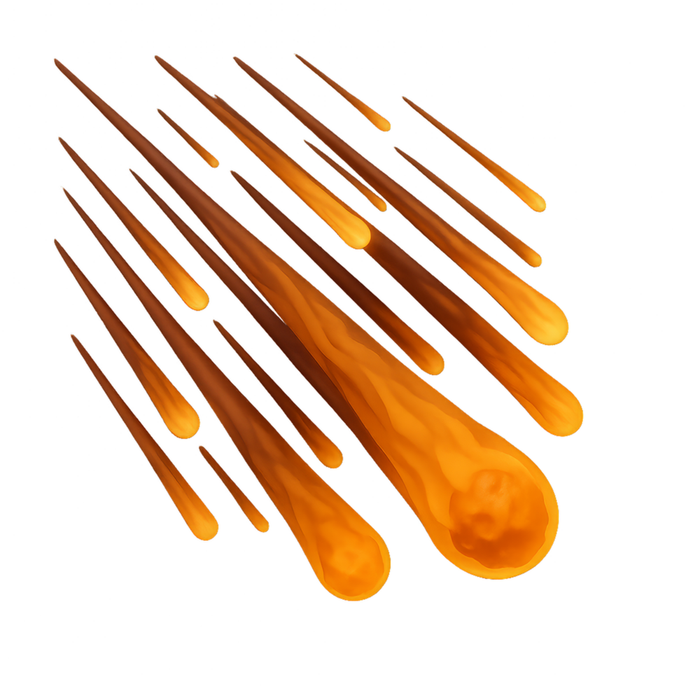 Dynamic 3D Meteor Shower Illustration with Glowing Comets png
