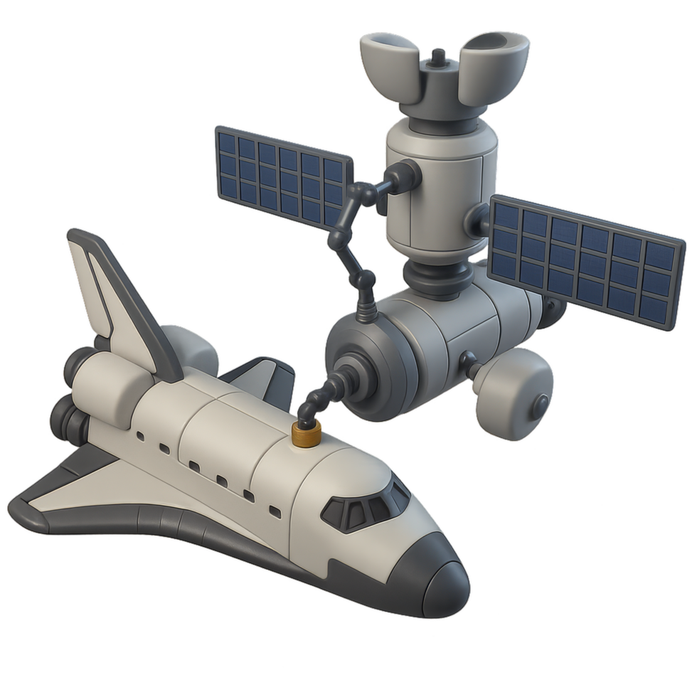 Space Shuttle and Docking Station Concept in Simple Design png