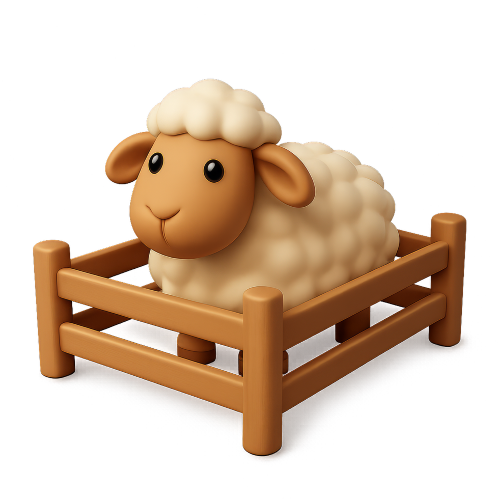 Cute 3D Sheep in Wooden Pen for Simple Farm Illustration png