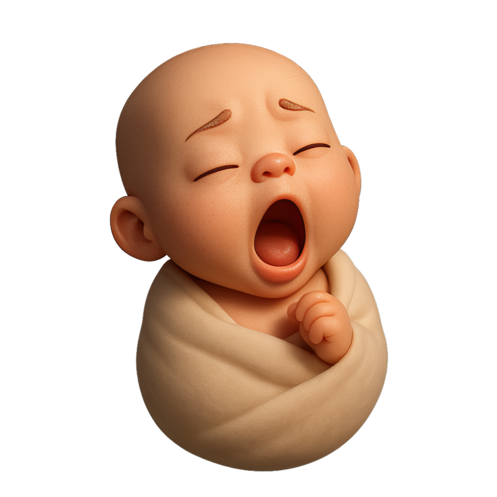 Newborn Baby Yawning in 3D Style, Cute and Adorable Expression png