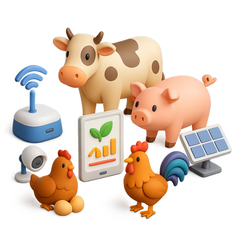 Smart Farm Concept with Livestock and Technology Illustrations png