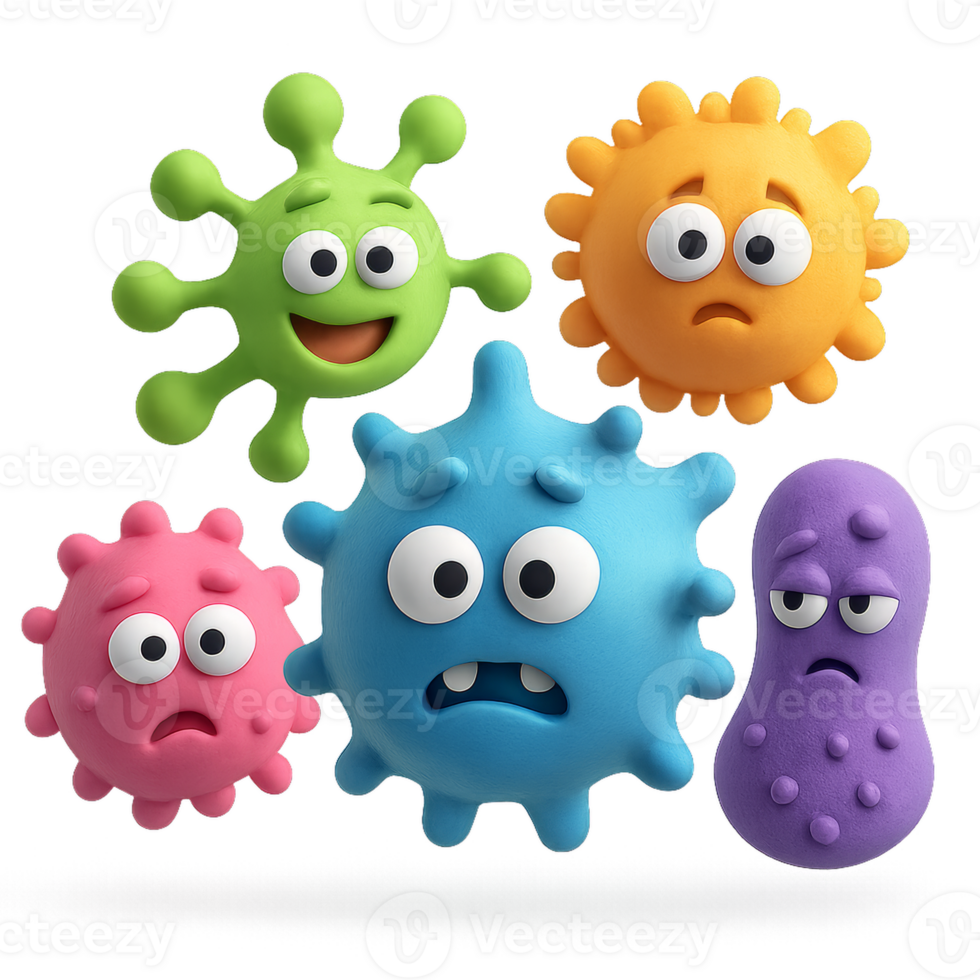 Colorful and Fun Microscopic Germs in Cartoon Style for Education png