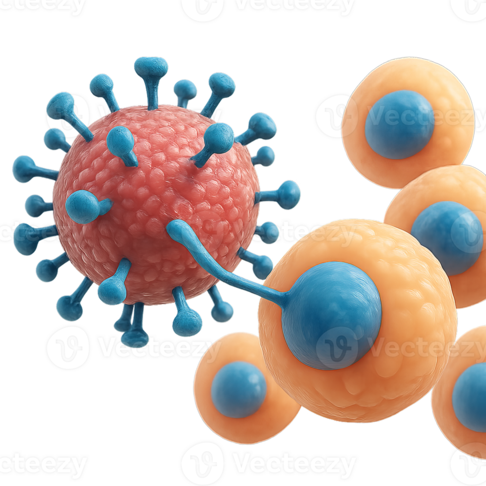 Virus Attacking Cells in Colorful 3D Illustration of Microorganisms png