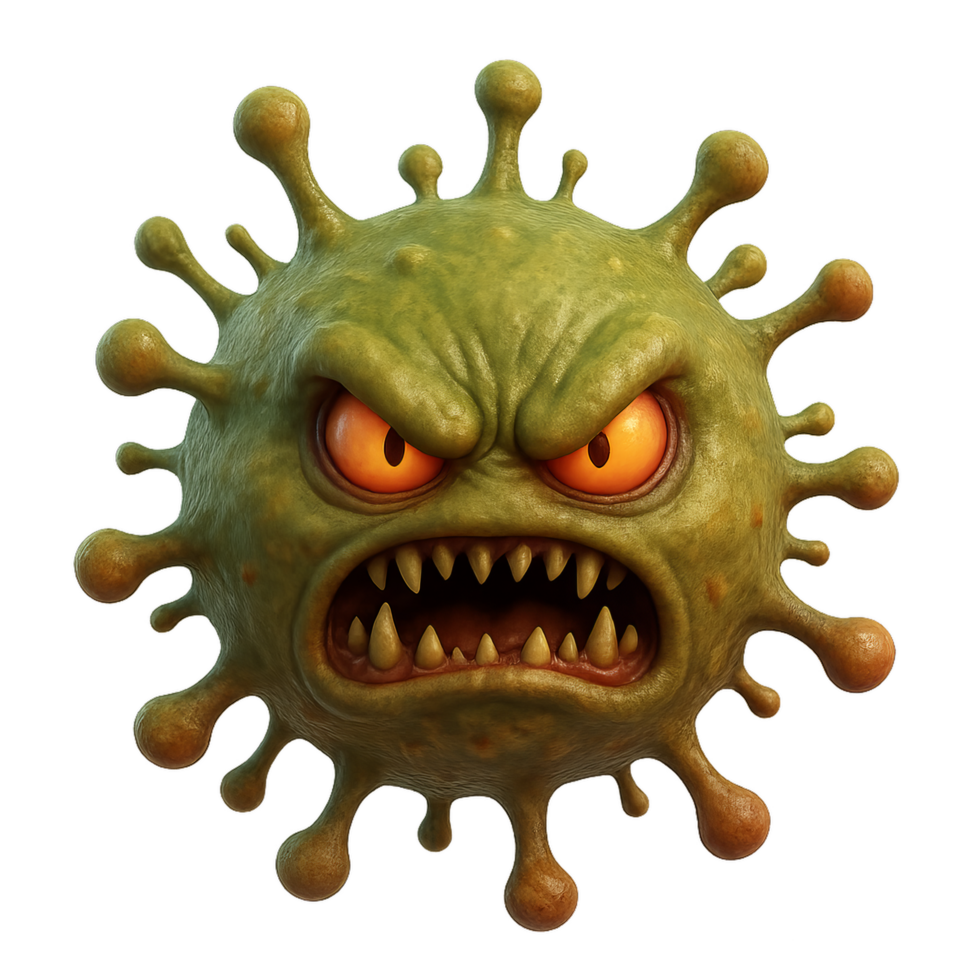 3D Angry Microbe Illustration with Sharp Features and Vivid Colors png