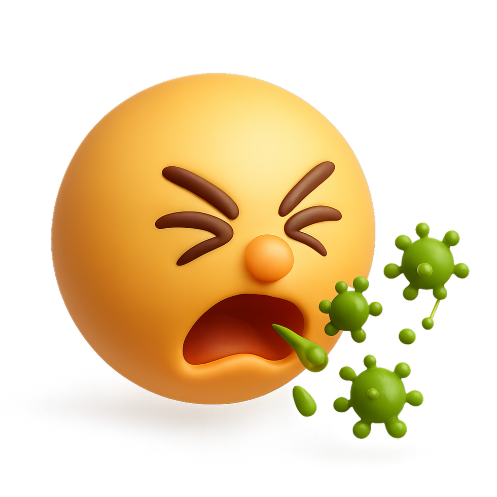 3D Cartoon Face Sneezing with Germs and Simple Expression png