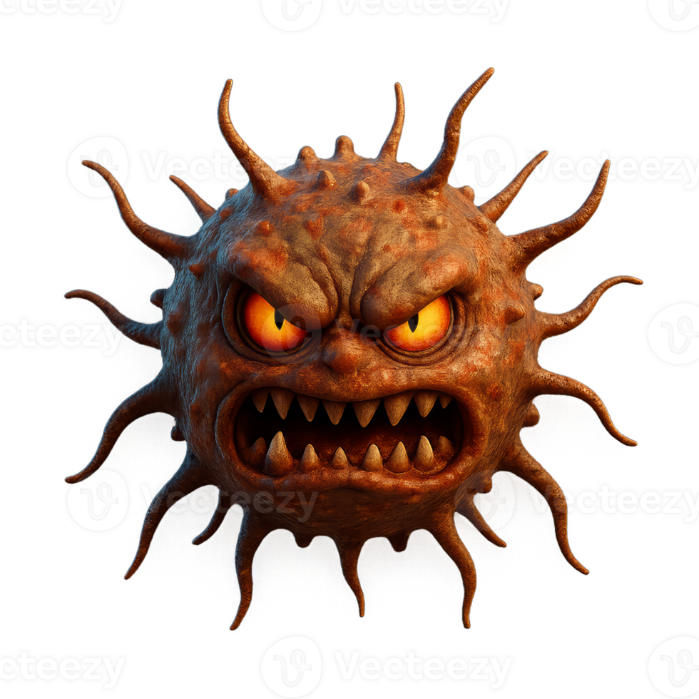 Angry Microbe in 3D Render with Intense Features and Colorful Texture png