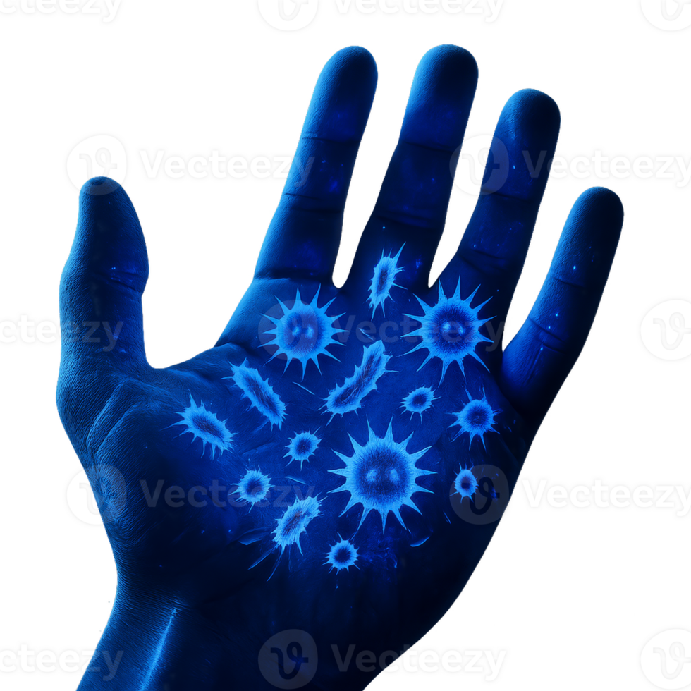 Visualization of UV Light and Germs on a Human Hand png