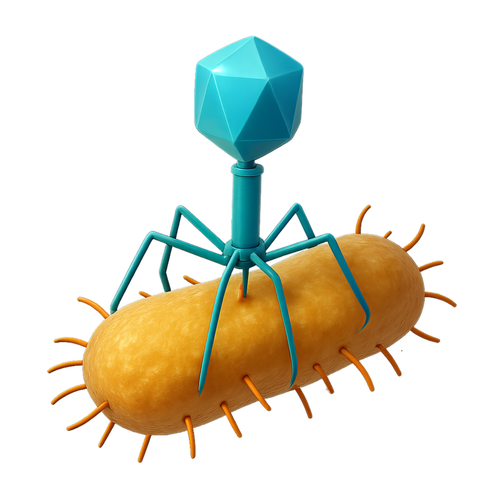 Colorful Bacteriophage Model Interacting with Bacterial Cell Surface png