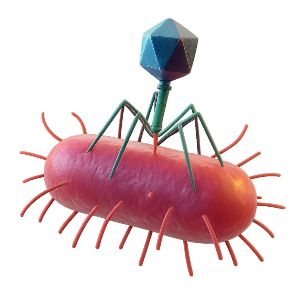 Detailed Illustration of Bacteriophage Attacking Bacteria Cell png