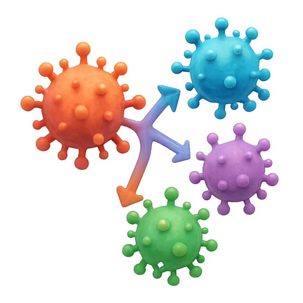 Colorful Concept of Mutating Virus Strains with Simple Shapes png