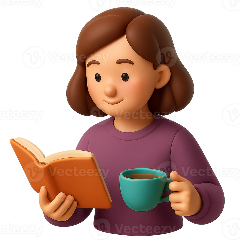 Woman Enjoying Tea While Reading a Book in a Cozy Setting png