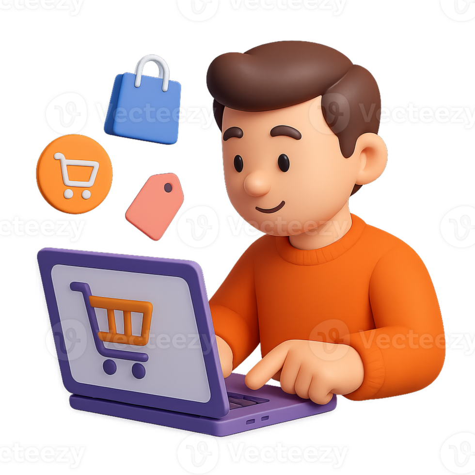 Engaging Online Shopping Experience with 3D Character and Icons png