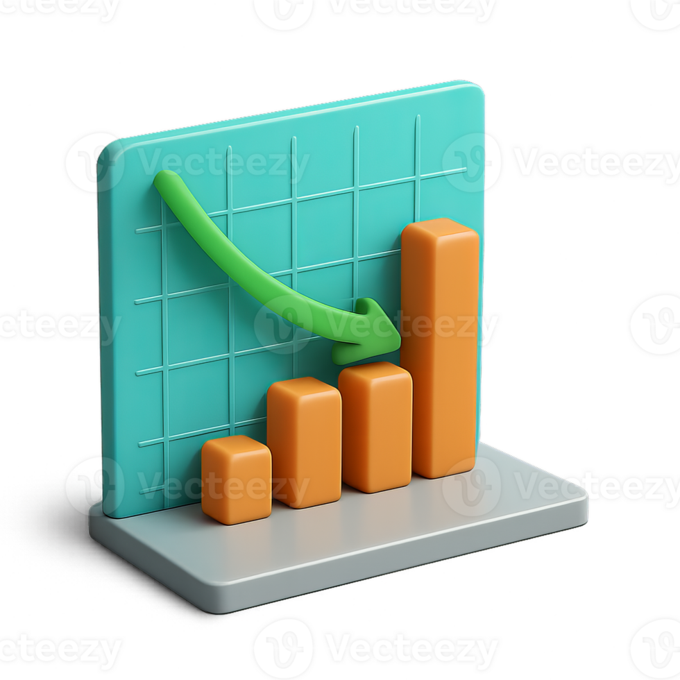 Simple 3D Net Zero Chart with Colorful Bars and Graph Element png