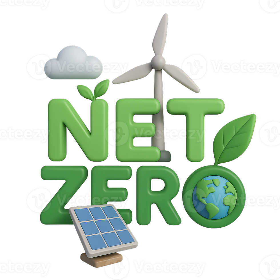 3D Design of Net Zero Concept with Solar Panel and Wind Turbine png