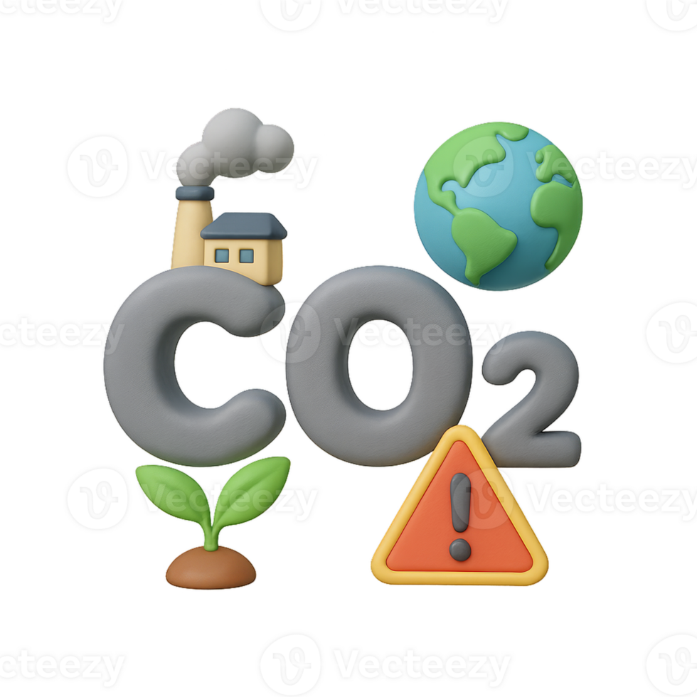 3D Illustration of CO2 Emissions and Environmental Awareness Concept png