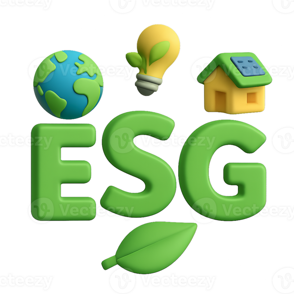 3D ESG Design Concept with Earth, Light Bulb, House, and Leaf png