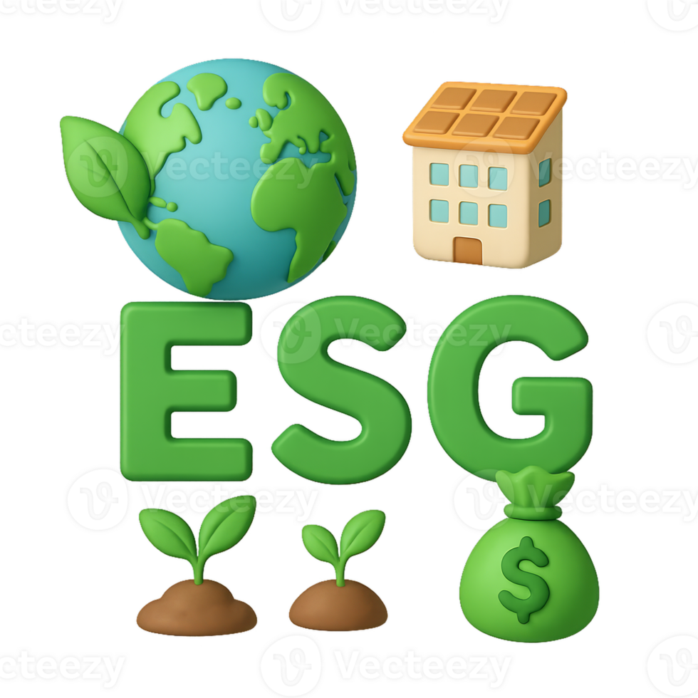 3D Elements Representing Environmental, Social, and Governance Concepts png