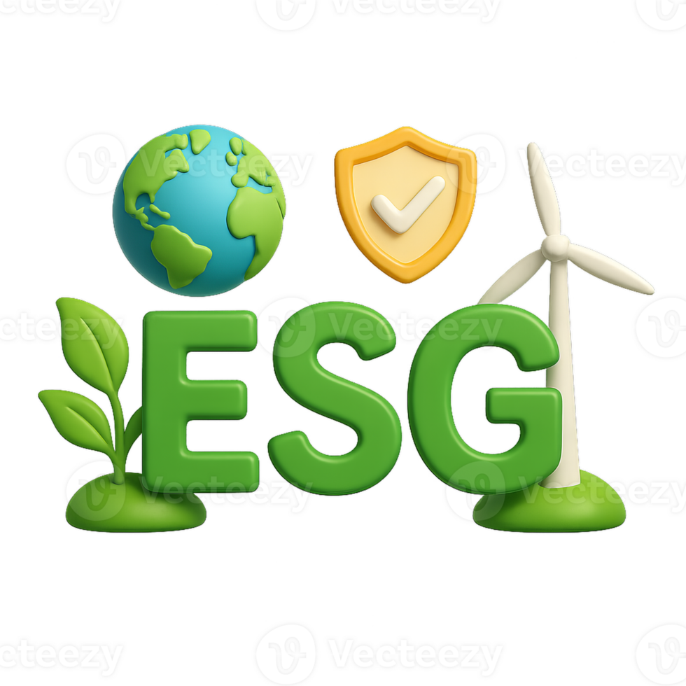 Simple 3D Elements Representing ESG Concepts and Sustainability Ideas png