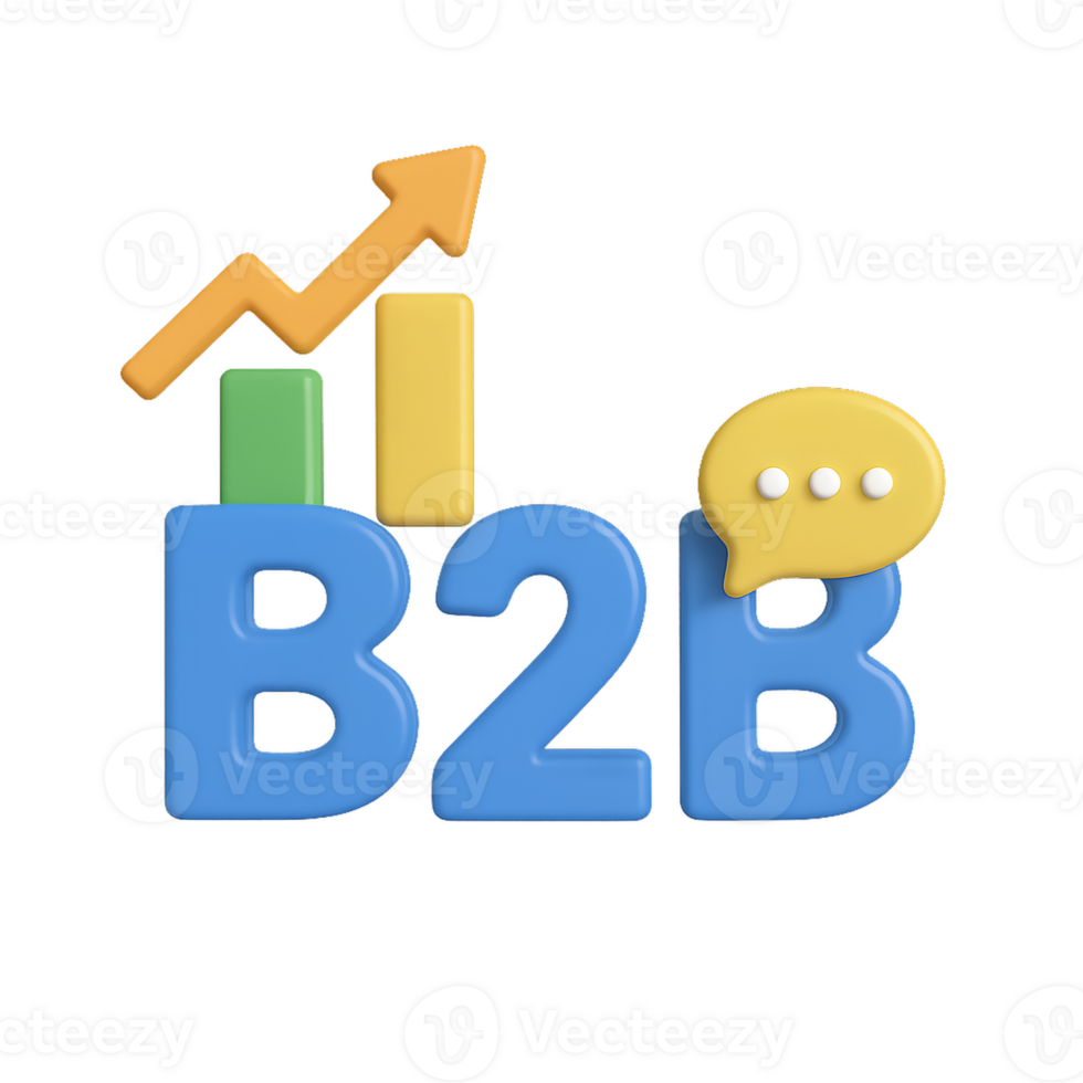 3D B2B Messaging Concept with Graphs and Speech Bubbles png