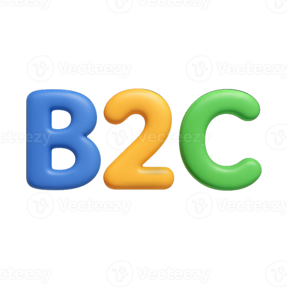 Creative 3D B2C Design with Colorful Simple Letters png