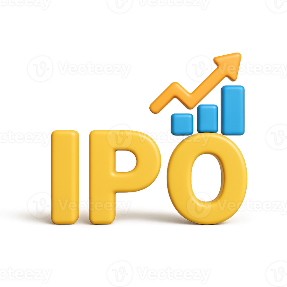 3D IPO Growth Concept with Text and Graph Elements for Finance png