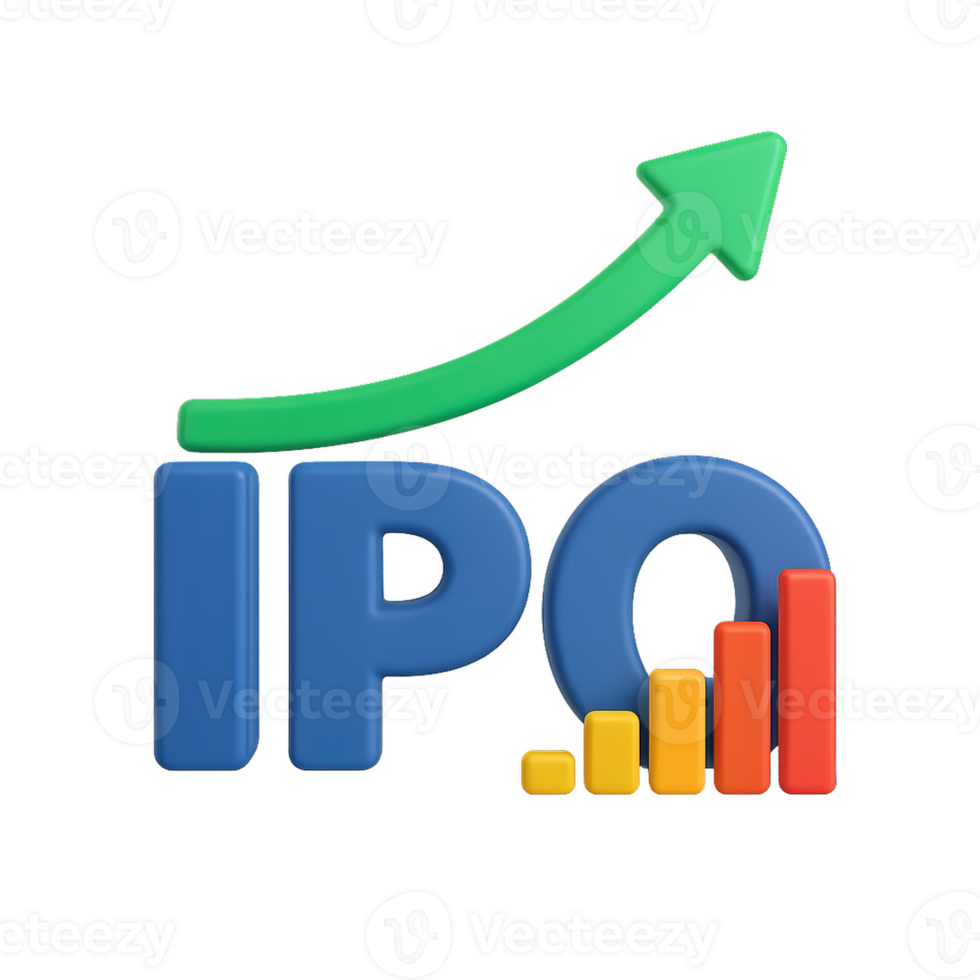 3D Design Concept for Initial Public Offering with Growth Chart Icon png