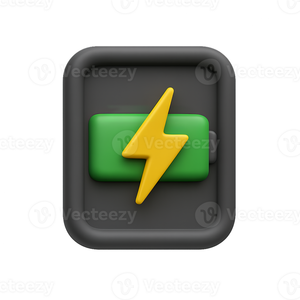 Simple 3D Charging Display with Green Battery Icon and Lightning Bolt png