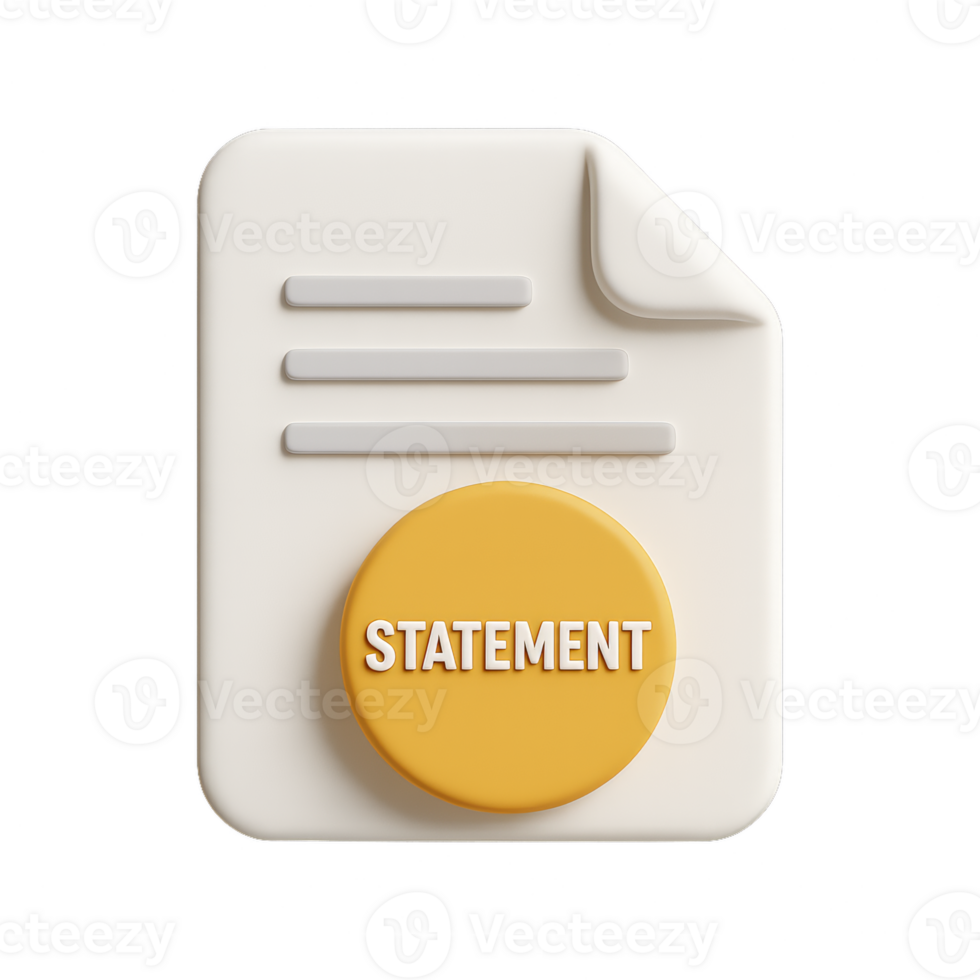 Simple 3D Document Icon with Statement Button in Bright Colors png